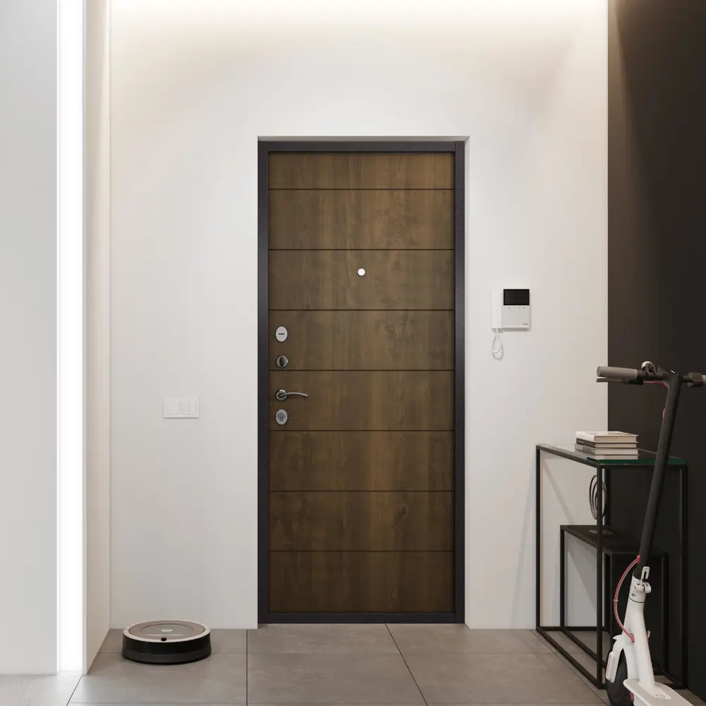Фото 4 Входная дверь Unicorn Apartment левый 205x86см цвет шоколад букле/орех грецкий Фото 4 Входная дверь Unicorn Apartment левый 205x86см цвет шоколад букле/орех грецкий