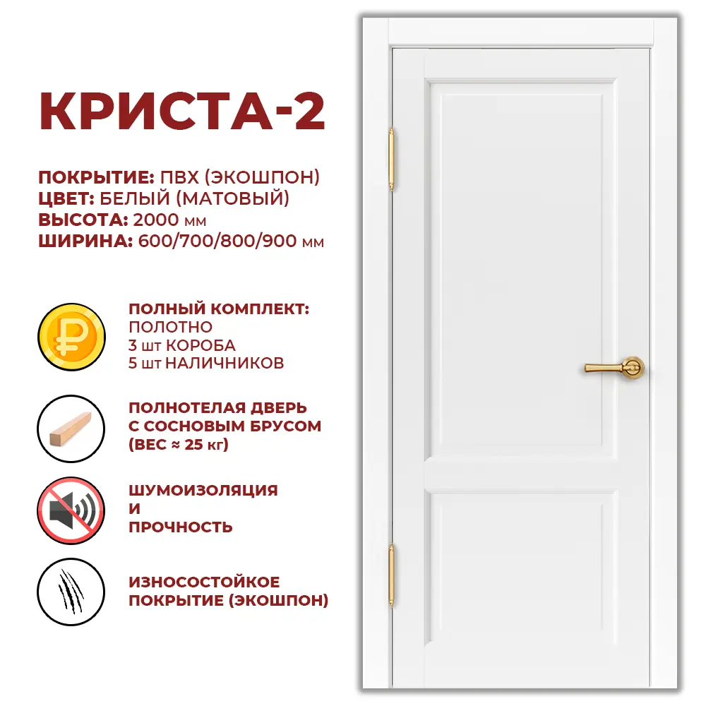 Фото Комплект межкомнатной двери Дверные решения Криста-2 глухая 200x90см ПВХ цвет белый с коробом и наличниками Фото Комплект межкомнатной двери Дверные решения Криста-2 глухая 200x90см ПВХ цвет белый с коробом и наличниками