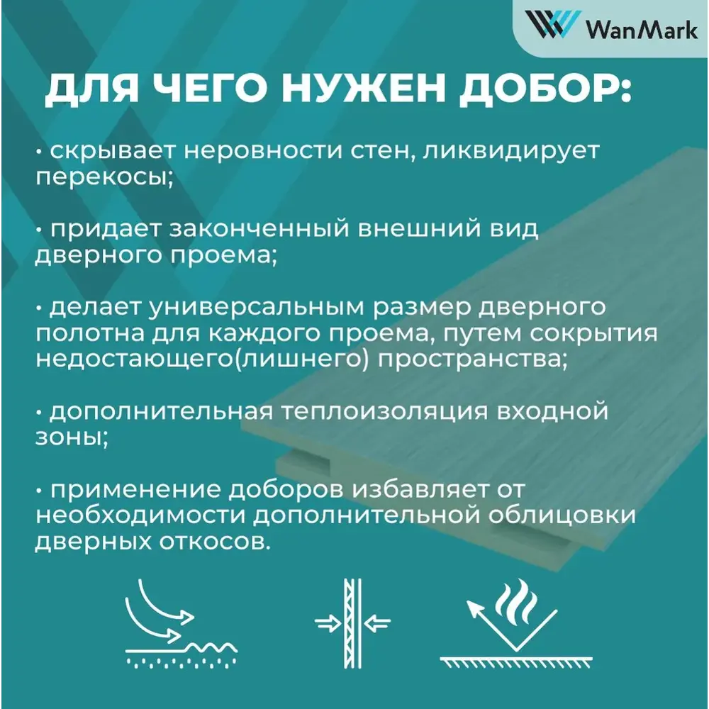 Фото 4 Комплект доборов Wanmark телескопический 2050х150х10мм белый 3шт