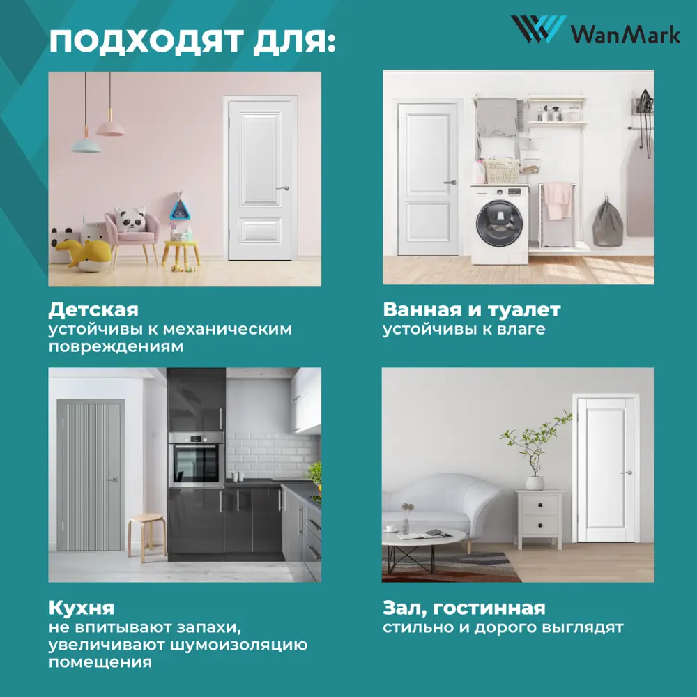 Фото 9 Комплект межкомнатной двери Wanmark Скай-1 глухая 200x70см цвет серый с коробкой и наличниками