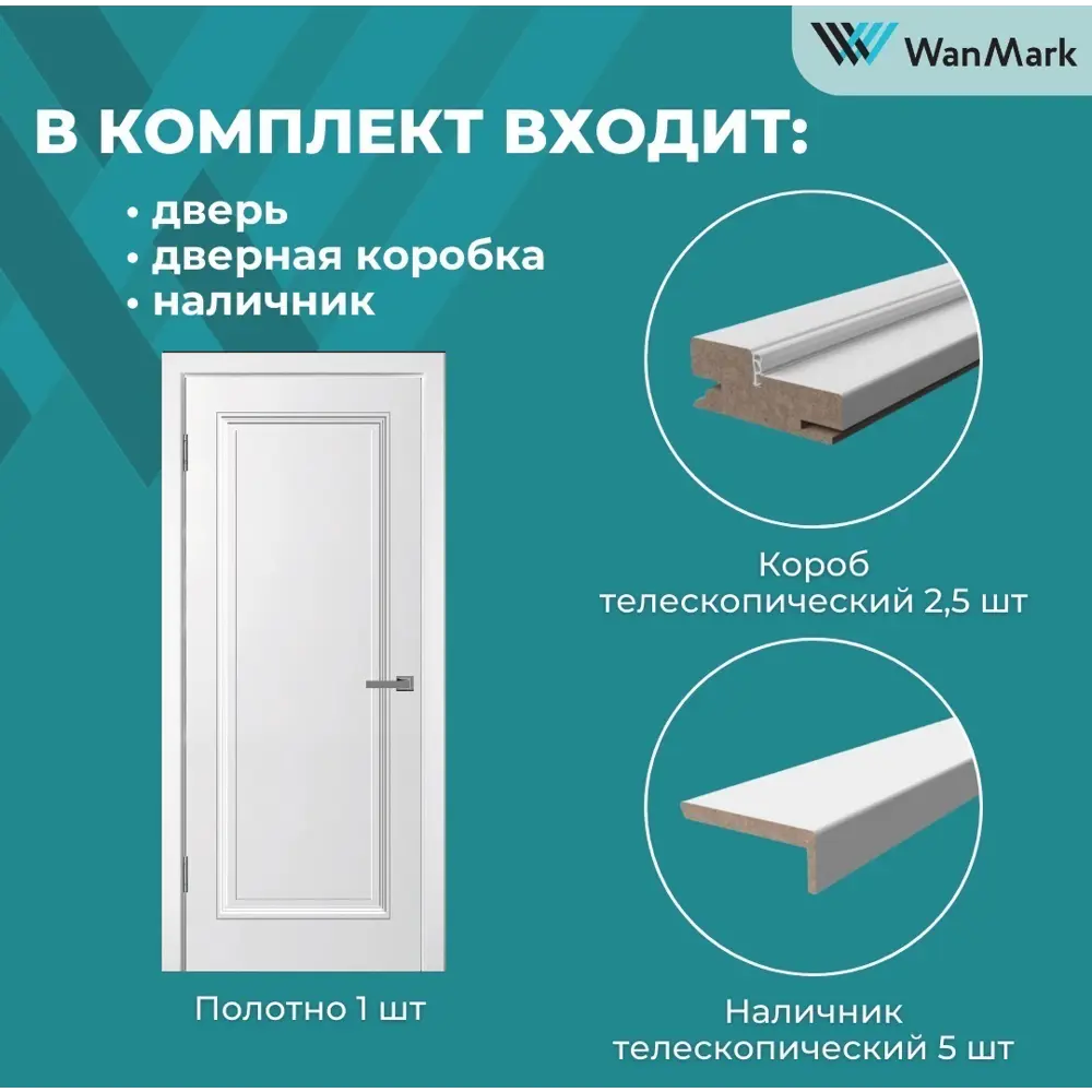 Фото 8 Комплект межкомнатной двери Wanmark Скай-1 глухая 200x70см цвет серый с коробкой и наличниками