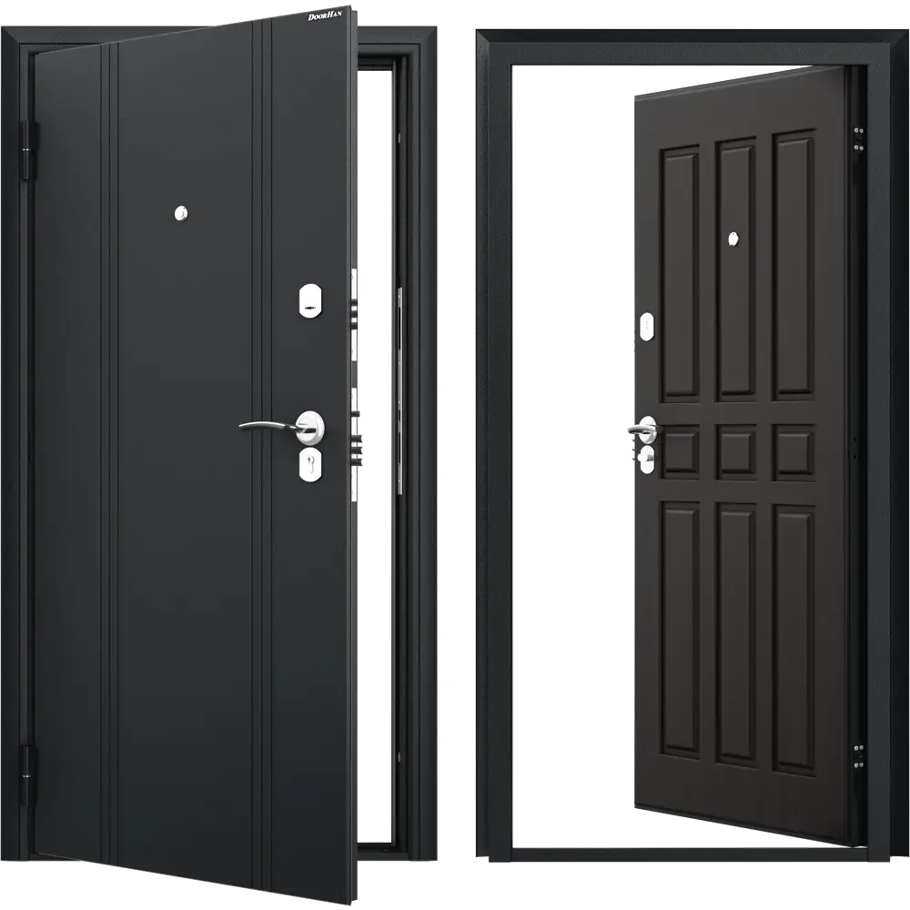 Фото 2 Входная дверь Doorhan Оптим левый 205x88см цвет серый букле/венге бастион