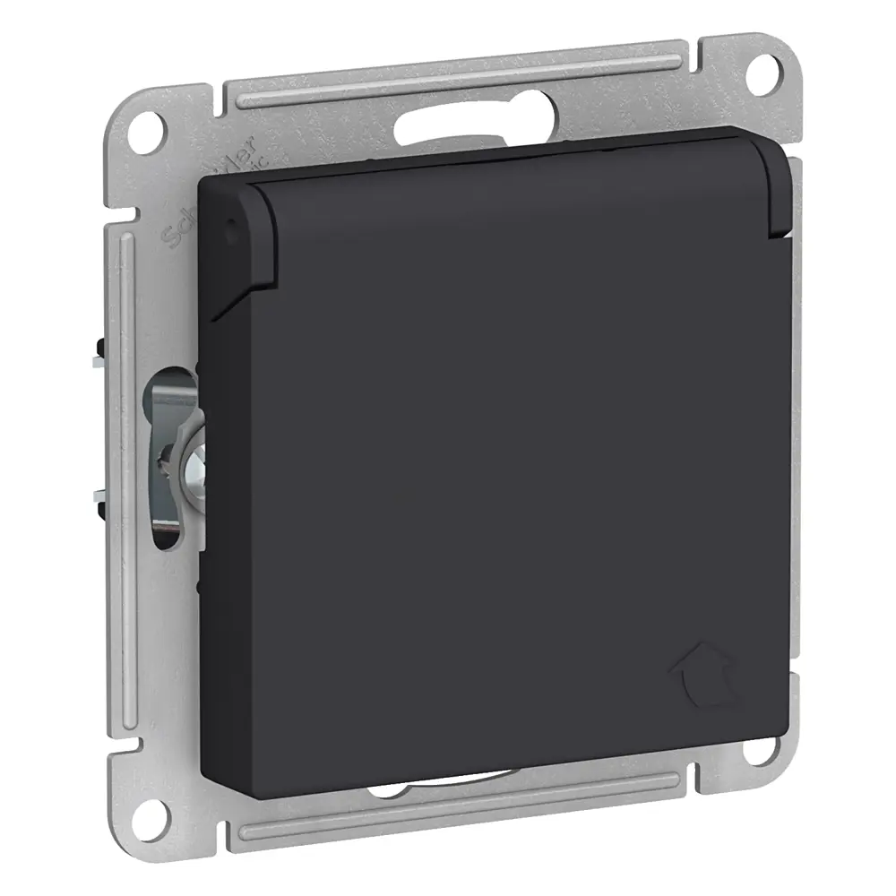 Фото Розетка встраиваемая Schneider Electric AtlasDesign ATN001046 с заземлением шторками и крышкой цвет черный бархат Фото Розетка встраиваемая Schneider Electric AtlasDesign ATN001046 с заземлением шторками и крышкой цвет черный бархат