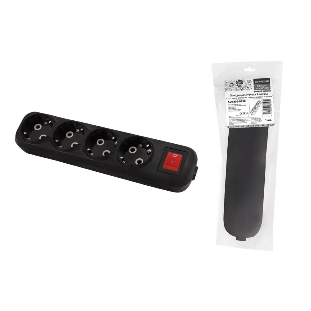 Фото Колодка для удлинителя TDM Electric SQ1806-0430 4 розетки с заземлением 4000 Вт цвет черный Фото Колодка для удлинителя TDM Electric SQ1806-0430 4 розетки с заземлением 4000 Вт цвет черный