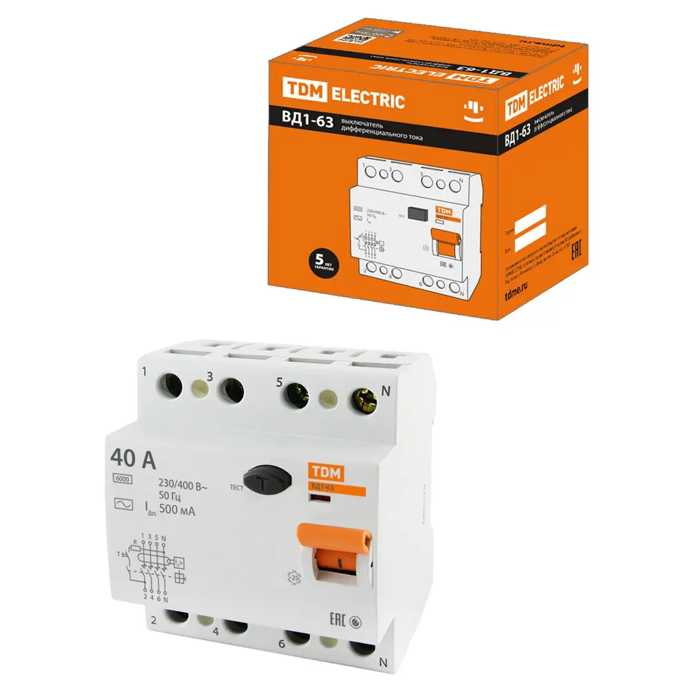 Фото УЗО Tdm Electric ВД1-63 4P 40 A 500 мА 10 кА AC SQ0203-0098 Фото УЗО Tdm Electric ВД1-63 4P 40 A 500 мА 10 кА AC SQ0203-0098