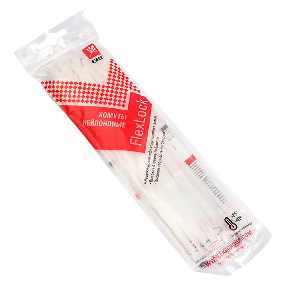 Фото Кабельная стяжка EKF FlexLock PROxima P6.6 4.8x300 мм нейлон цвет белый 50 шт.