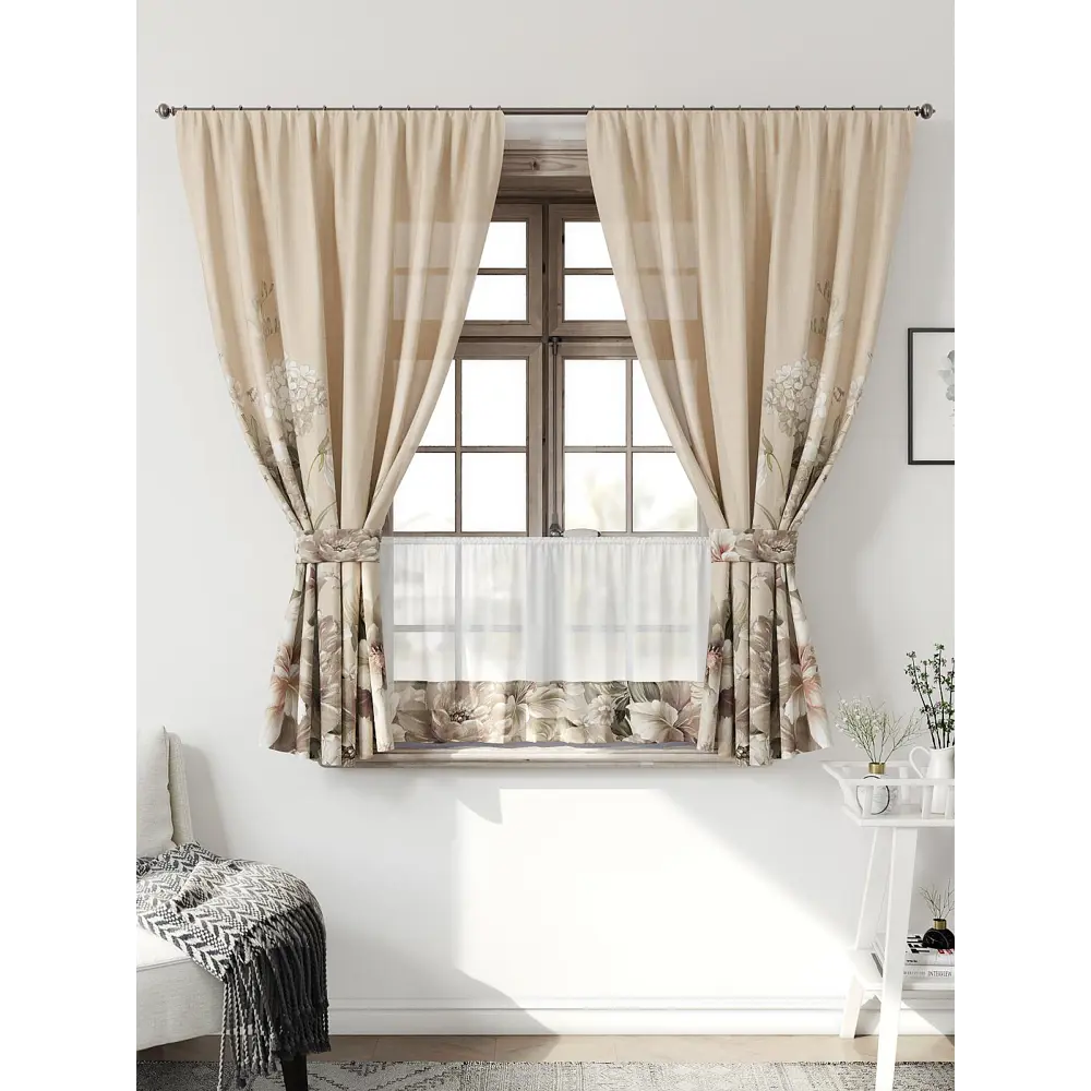 Фото 2 Комплект штор Comfy way CW705186-160 на шторной ленте 160x150 см цвет бежевый, коричневый Фото 2 Комплект штор Comfy way CW705186-160 на шторной ленте 160x150 см цвет бежевый, коричневый