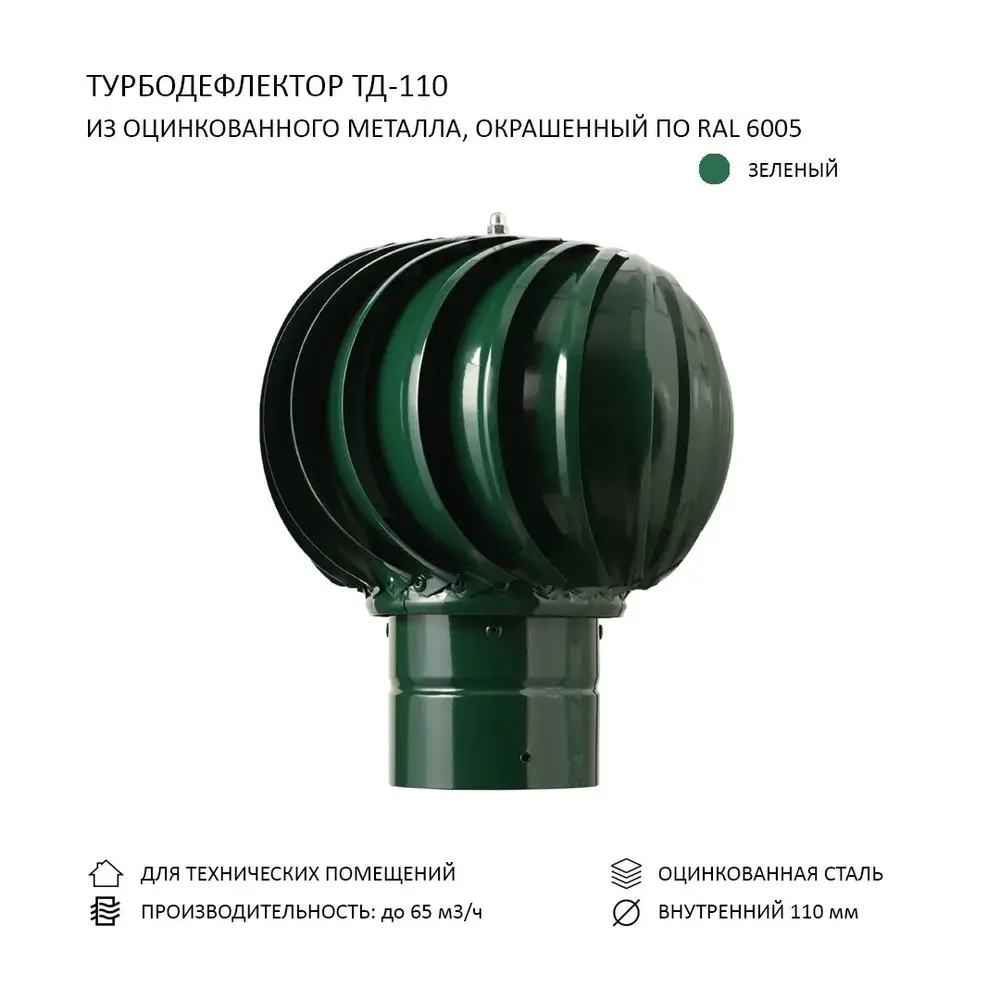 Фото Турбодефлектор TD110-6005 D110 оцинкованная сталь Фото Турбодефлектор TD110-6005 D110 оцинкованная сталь