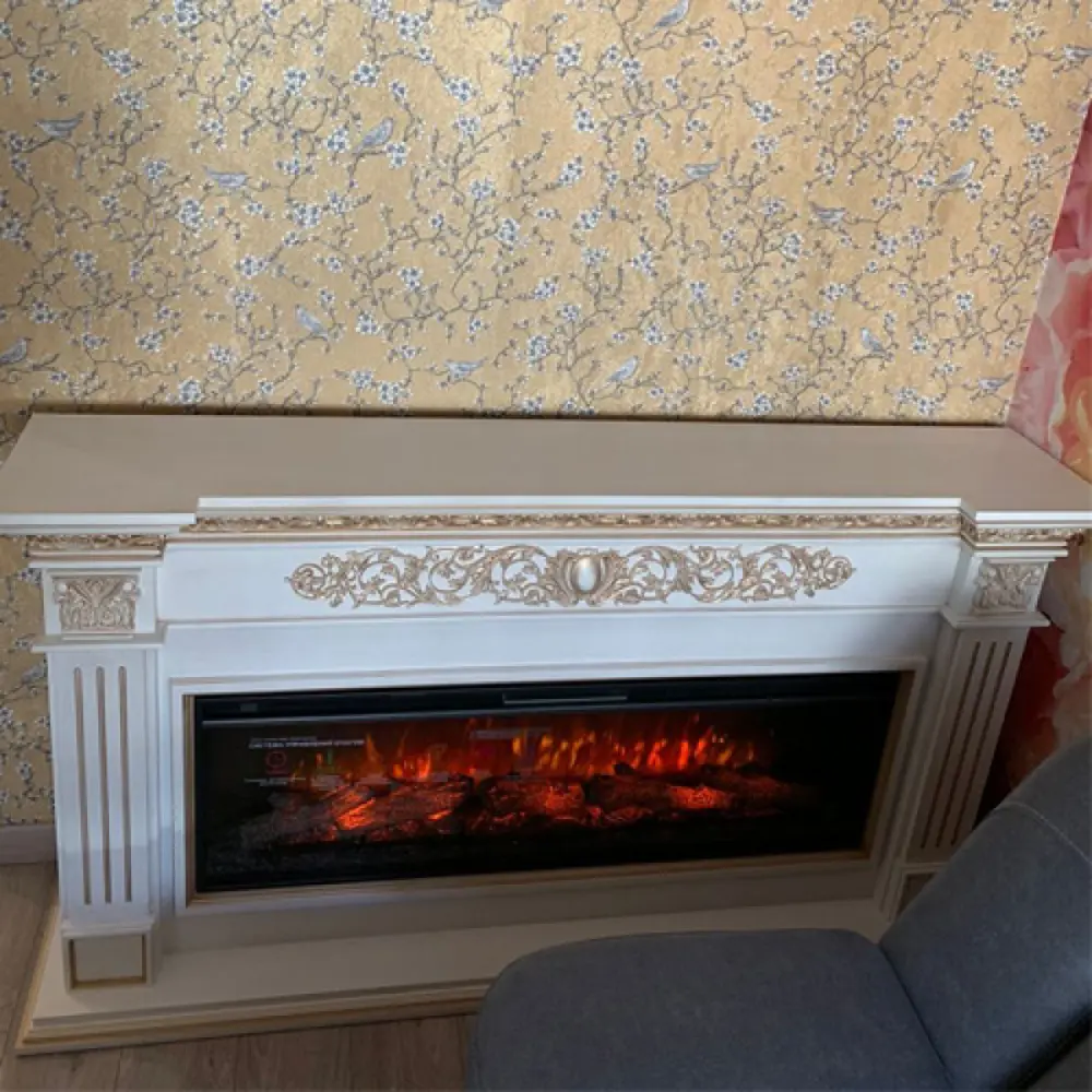 Фото 2 Каминокомплект Inter Flame Елизавета белый с золотой патиной с очагом FreeSpace 60 Фото 2 Каминокомплект Inter Flame Елизавета белый с золотой патиной с очагом FreeSpace 60