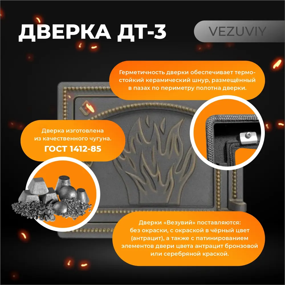 Фото 3 Дверка Везувий печная ДТ-3 бронза 50x250x290мм