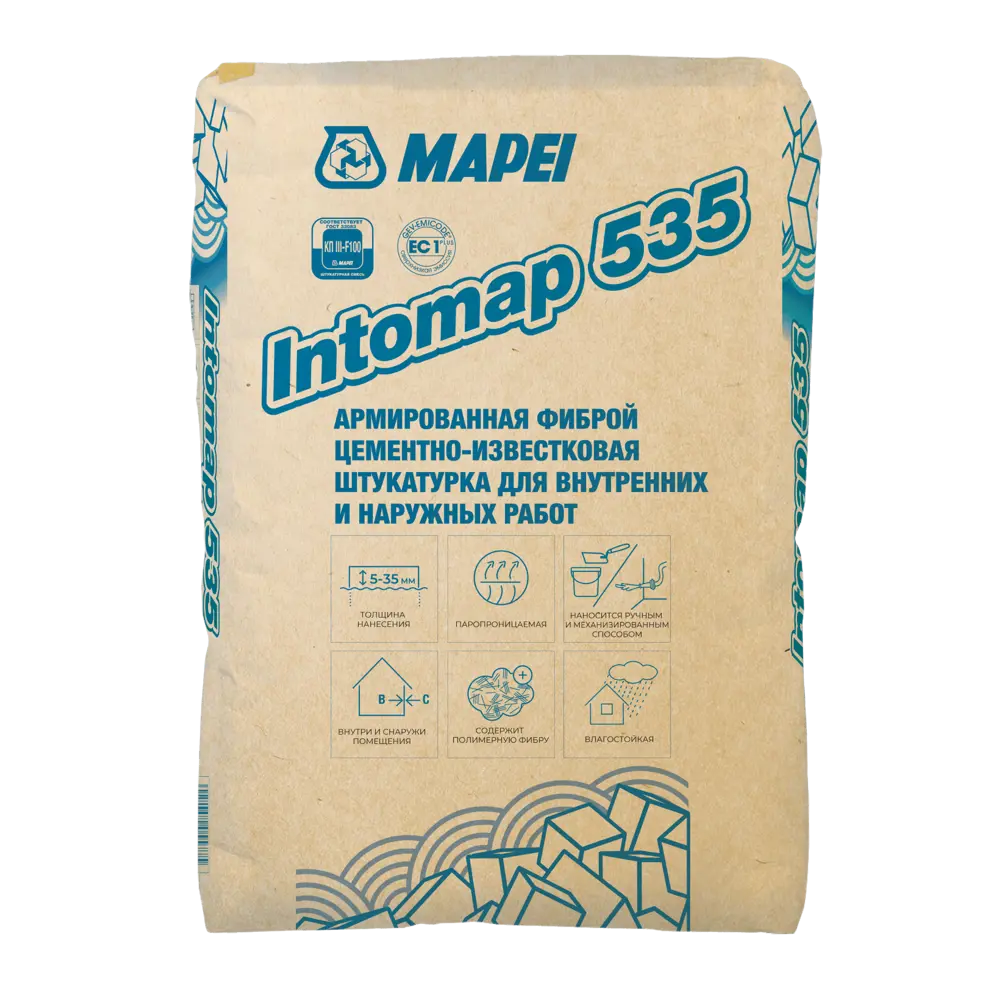 Фото Штукатурка цементная Mapei Intomap 535 25 кг Фото Штукатурка цементная Mapei Intomap 535 25 кг