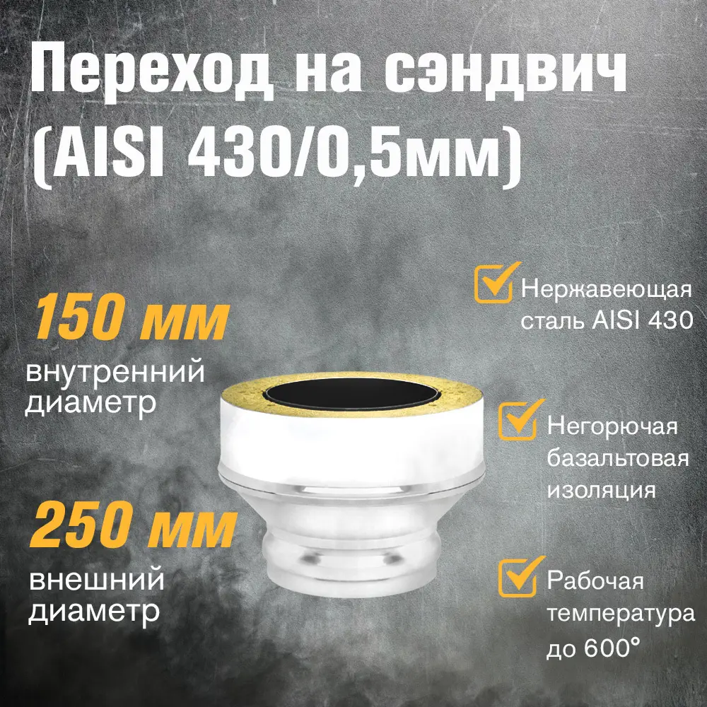 Фото 2 Старт-сэндвич Везувий ММ ⌀150-250мм нержавеющая сталь AISI 430 0.5мм