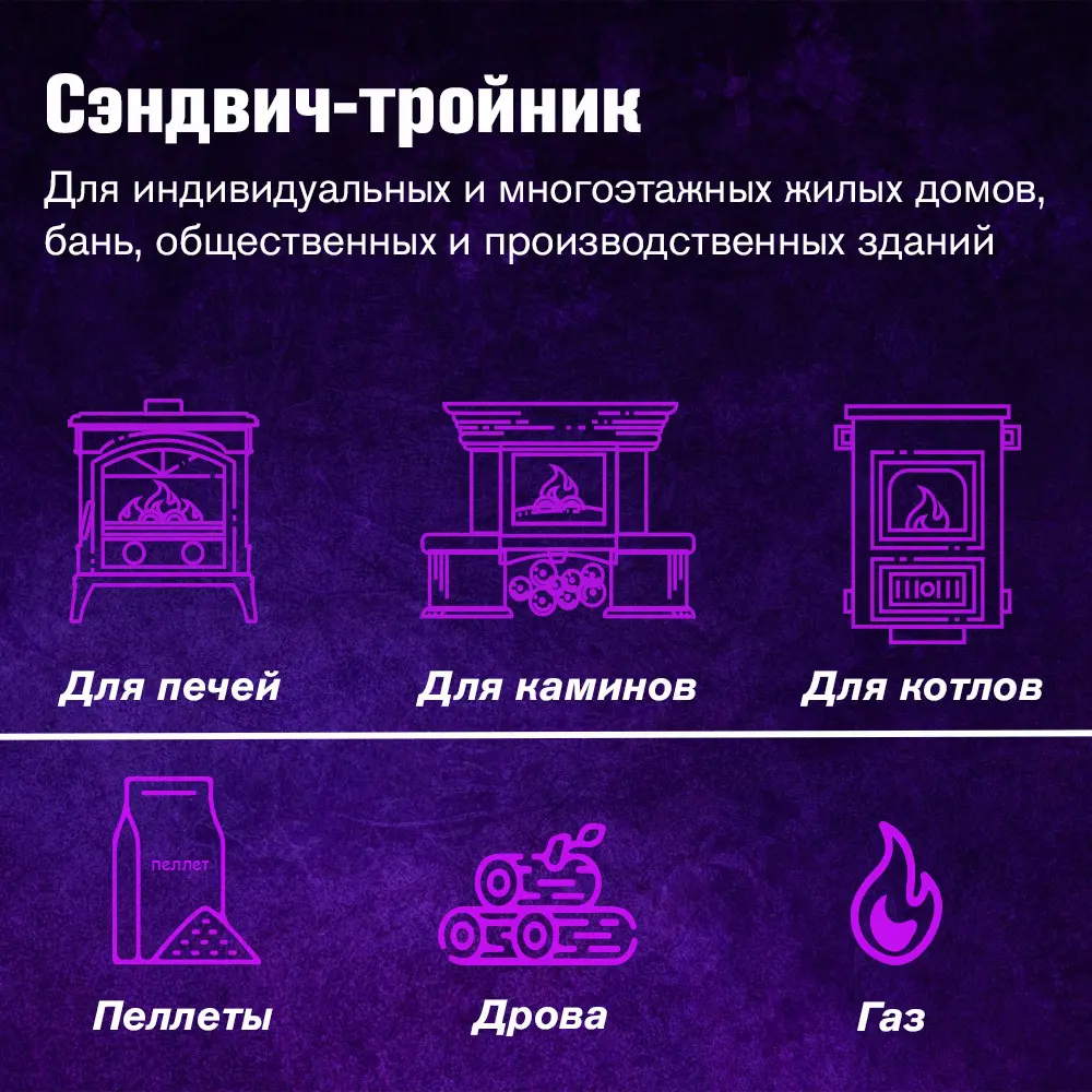 Фото 5 Тройник-сэндвич 90° Везувий ⌀150-220мм нержавеющая сталь AISI 430 0.8мм Фото 5 Тройник-сэндвич 90° Везувий ⌀150-220мм нержавеющая сталь AISI 430 0.8мм