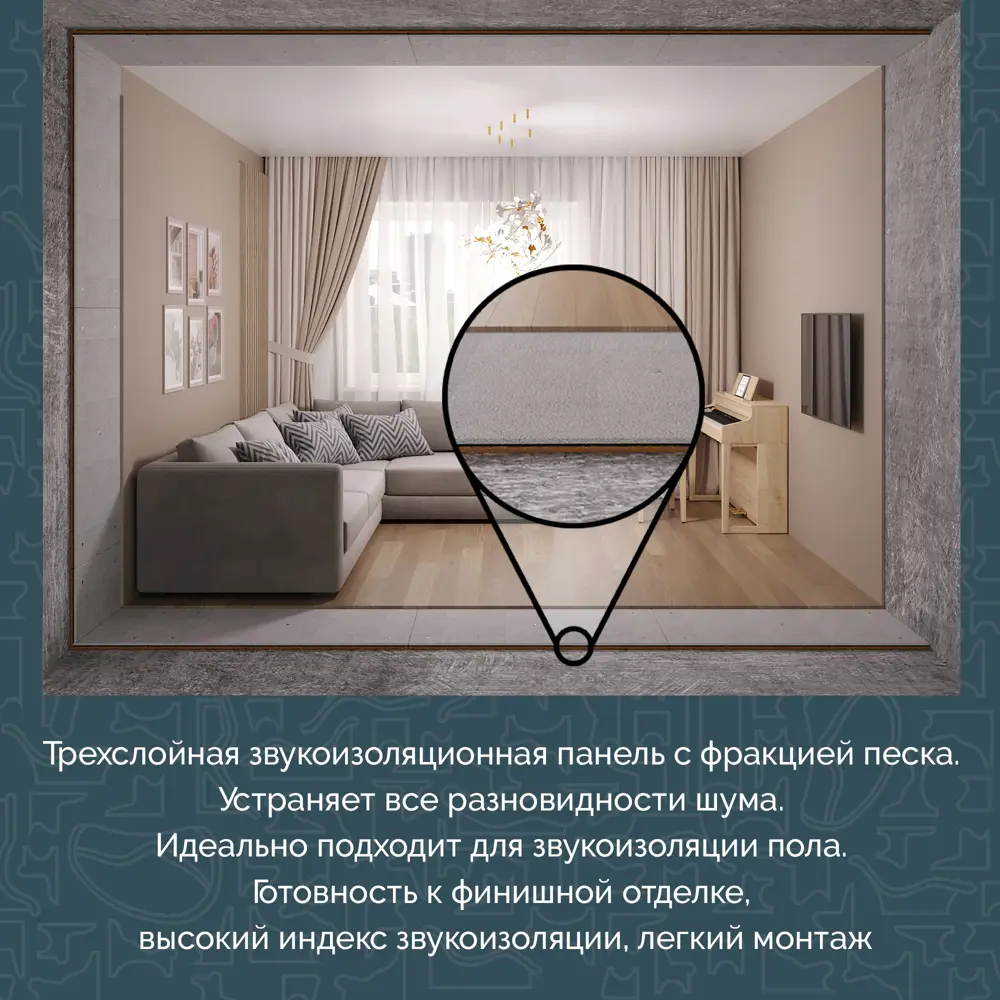 Фото 4 Панель звукоизоляционная Teplofom Teplofonik+ 1.2x0.6м 28мм 0.72м² Фото 4 Панель звукоизоляционная Teplofom Teplofonik+ 1.2x0.6м 28мм 0.72м²