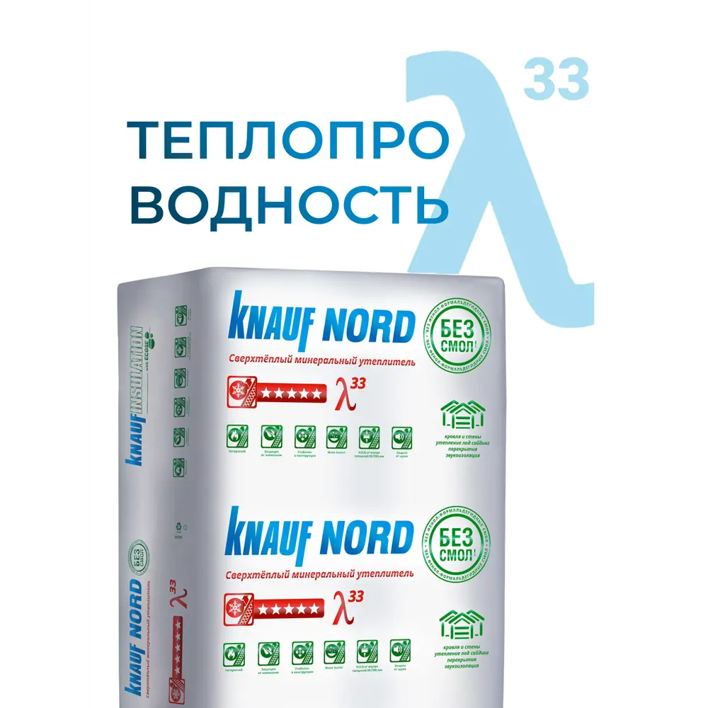 Фото 4 Утеплитель Knauf Insulation ТеплоKnauf Nord 50мм 12шт 600x1250мм 9м² Фото 4 Утеплитель Knauf Insulation ТеплоKnauf Nord 50мм 12шт 600x1250мм 9м²