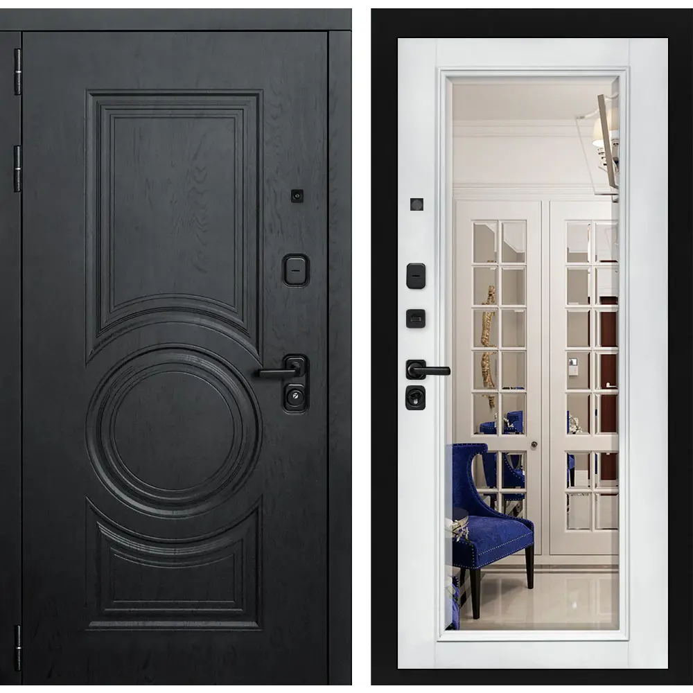 Фото Входная дверь Labirintdoors Гранд 205x96см левый цвет белый/альберо блэк с зеркалом Фото Входная дверь Labirintdoors Гранд 205x96см левый цвет белый/альберо блэк с зеркалом
