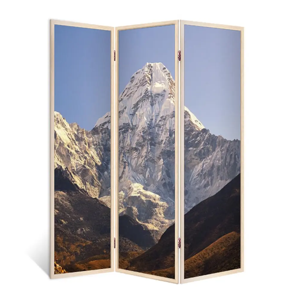 Фото Ширма перегородка для комнаты деревянная Снежная вершина двухсторонняя (природа) 3 створки кремовый дуб 176x140см