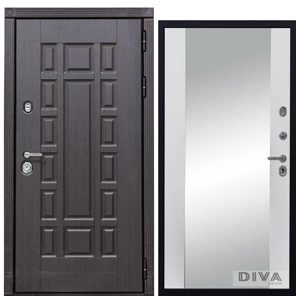 Фото Входная дверь Diva МД-38 205x86см левый цвет Д15 белый софт/венге с зеркалом Фото Входная дверь Diva МД-38 205x86см левый цвет Д15 белый софт/венге с зеркалом