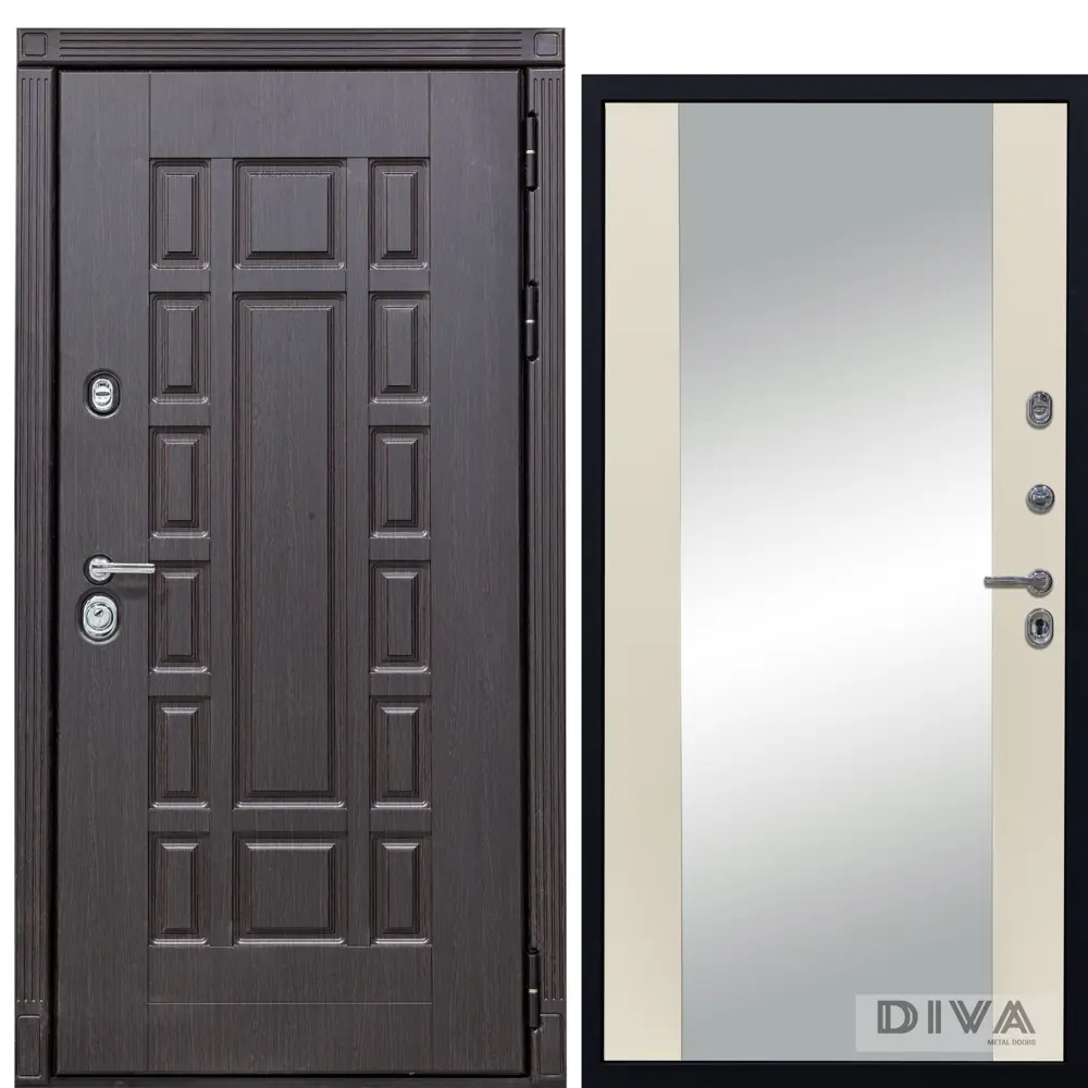 Фото Входная дверь Diva МД-38 205x96см правый цвет Д15 софт шампань/венге с зеркалом