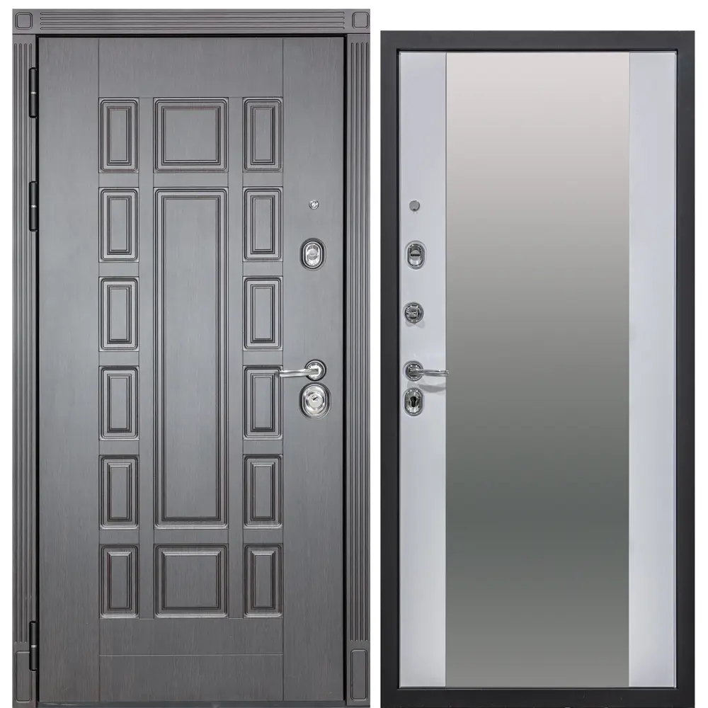 Фото Входная дверь Diva МХ-54 205x96см левый цвет белый матовый/серый с зеркалом