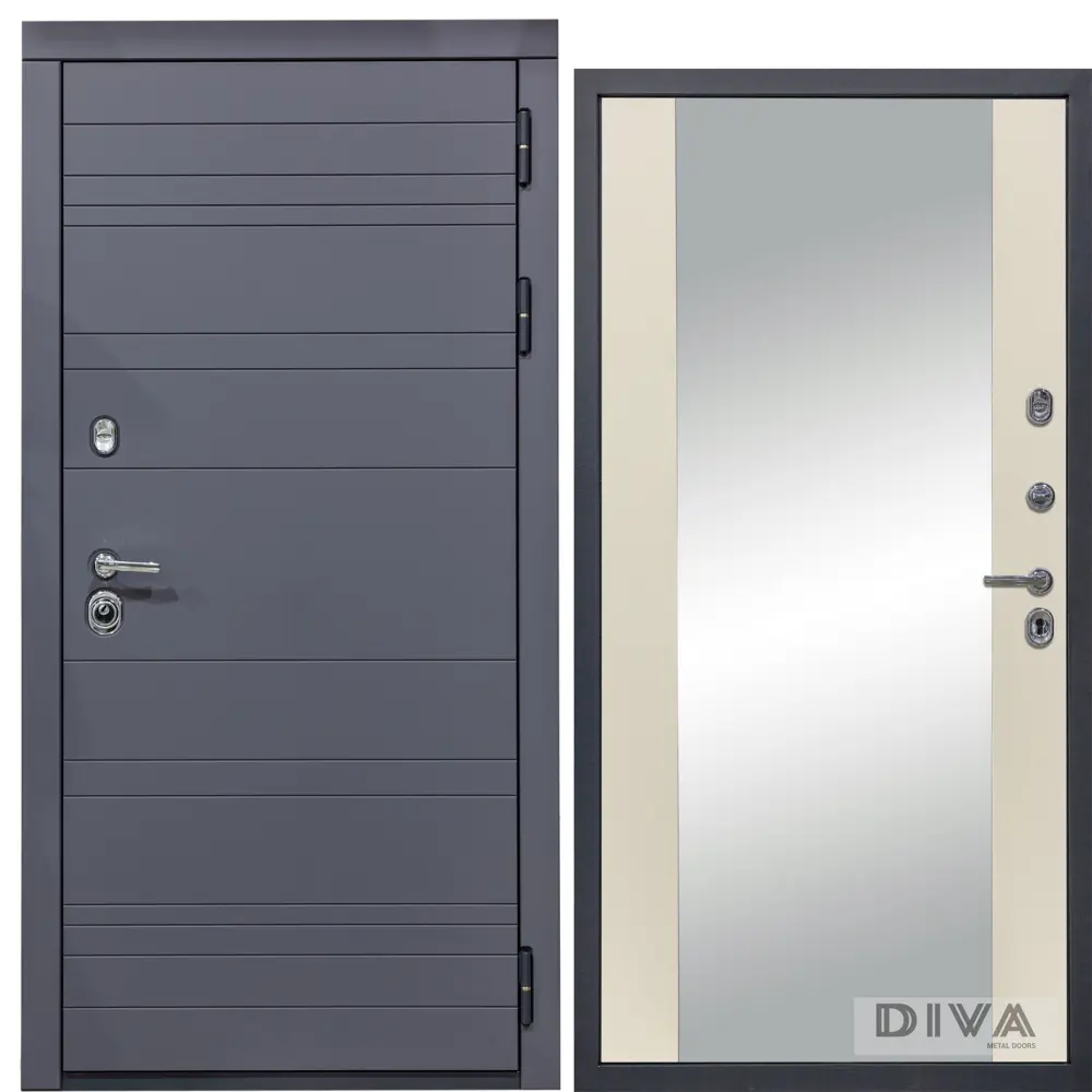 Фото Входная дверь Diva МД-39 205x86см левый цвет Д15 софт шампань/серый с зеркалом Фото Входная дверь Diva МД-39 205x86см левый цвет Д15 софт шампань/серый с зеркалом