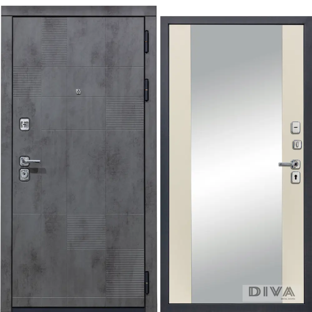 Фото Входная дверь Diva МД-35 205x96см левый цвет Д15 софт шампань/серый софт с зеркалом