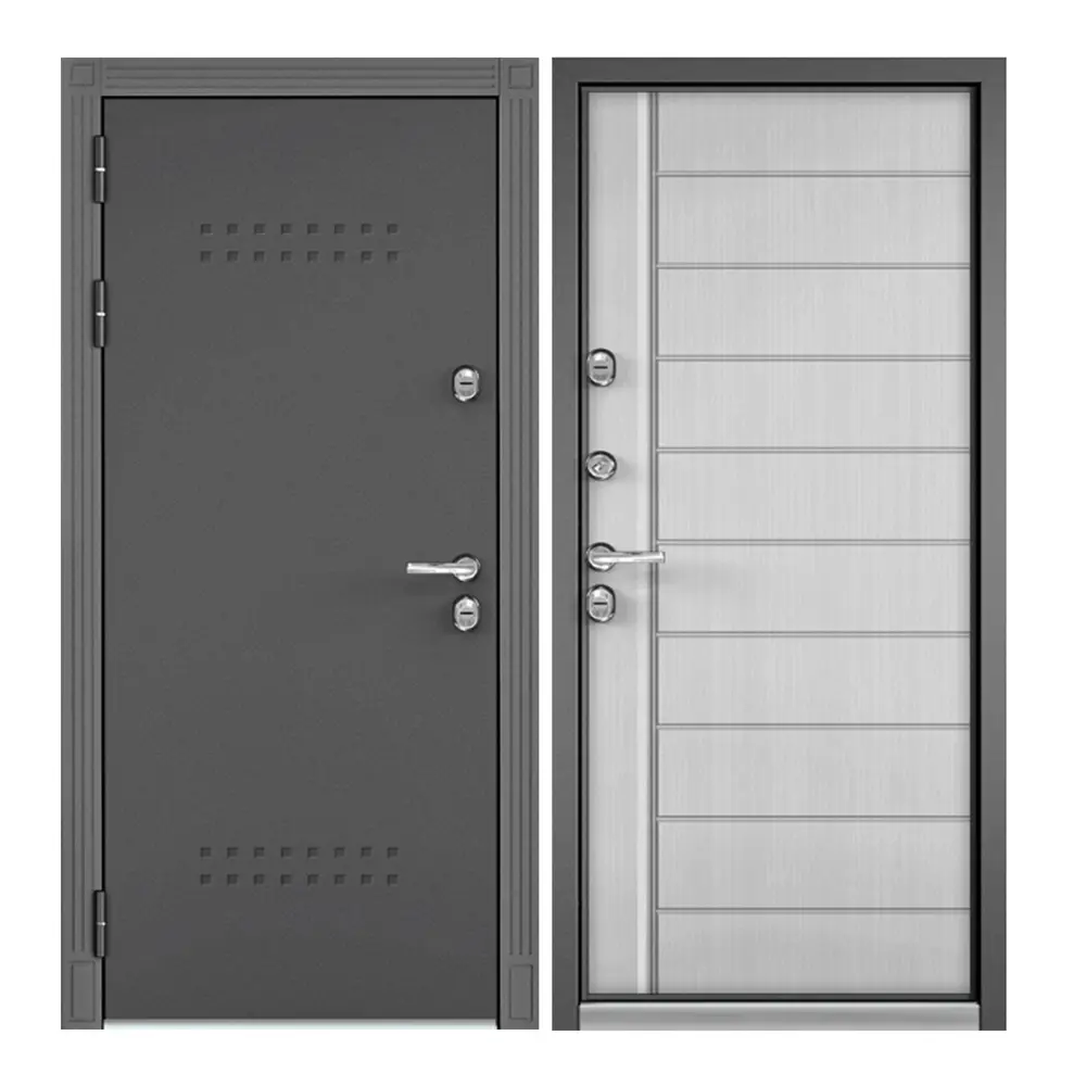 Фото Входная дверь Termo Snegir левый 205x88см цвет черный/серый Фото Входная дверь Termo Snegir левый 205x88см цвет черный/серый