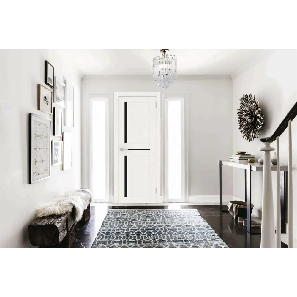 Фото 3 Дверь межкомнатная Лесма Стиль Рондо 31 200x80см пленка ПВХ отделка стеклом black star цвет белое дерево без замка и петель Фото 3 Дверь межкомнатная Лесма Стиль Рондо 31 200x80см пленка ПВХ отделка стеклом black star цвет белое дерево без замка и петель