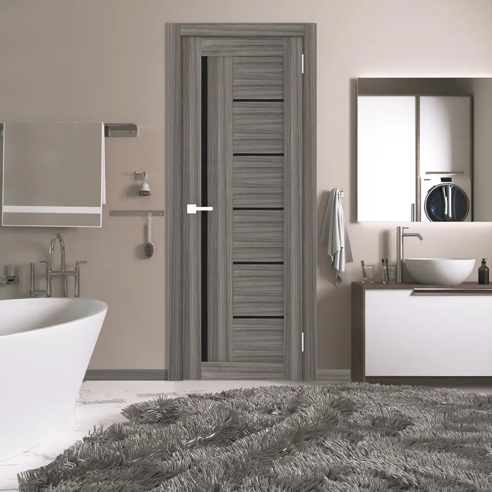 Фото 3 Комплект межкомнатной двери Лесма Стиль Рондо 29 200x70см пленка ПВХ отделка стеклом black star цвет дуб грей с коробом и наличниками Фото 3 Комплект межкомнатной двери Лесма Стиль Рондо 29 200x70см пленка ПВХ отделка стеклом black star цвет дуб грей с коробом и наличниками