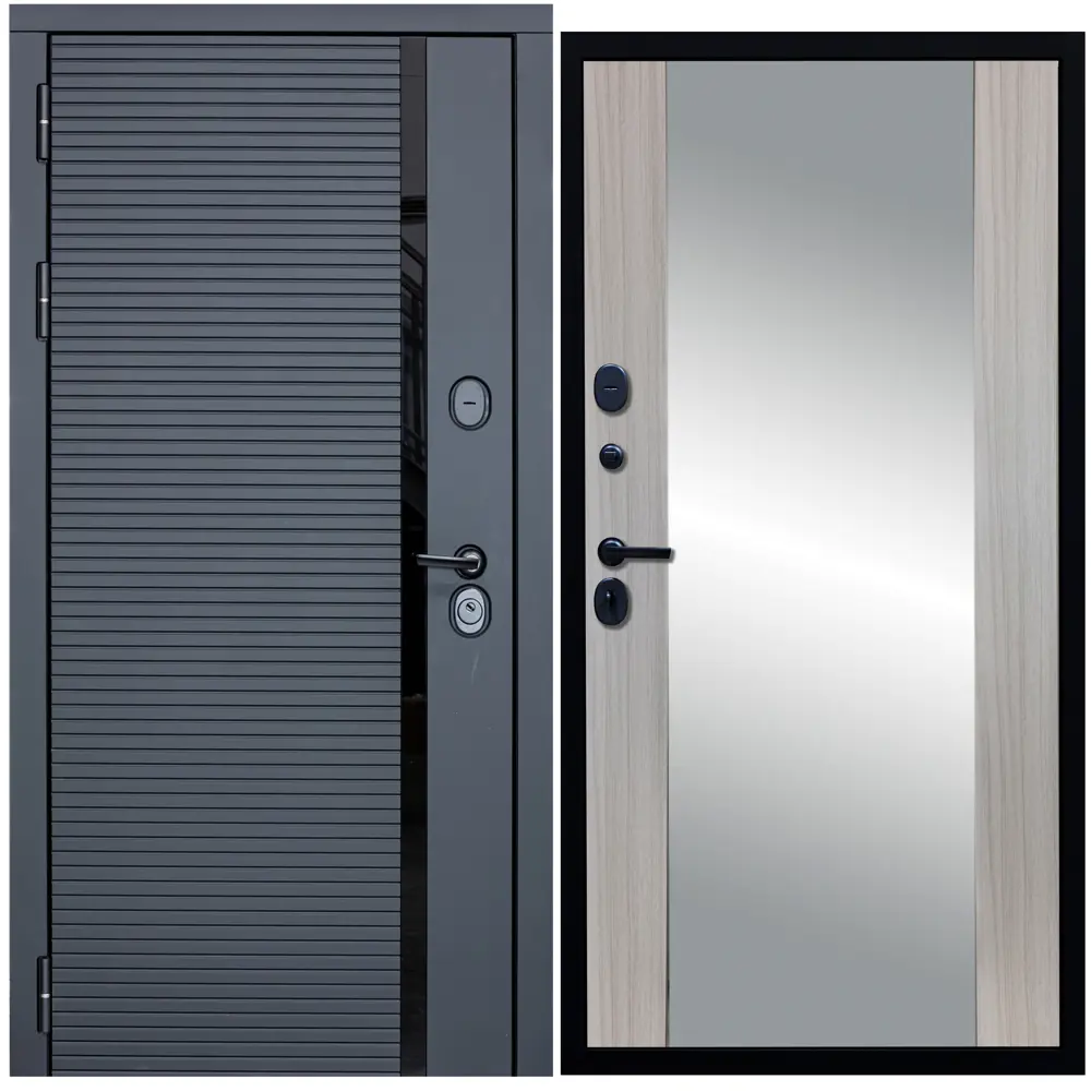 Фото Входная дверь Diva STR МХ-45 205x96см левый цвет Д15 сандал белый/черный кварц с зеркалом