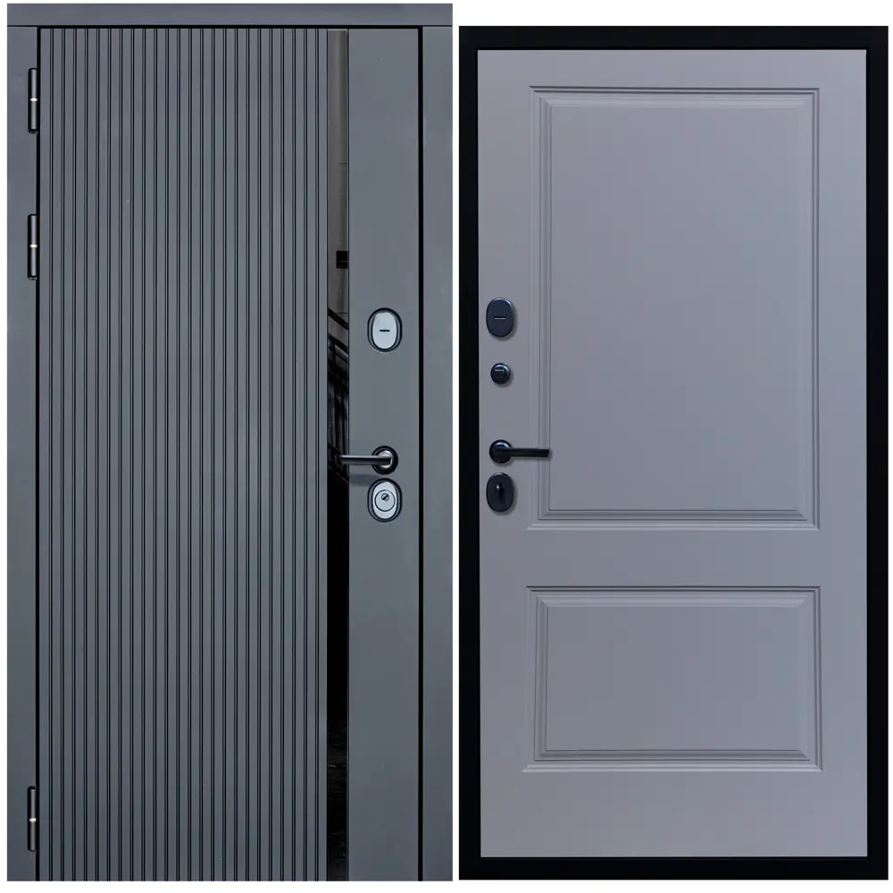 Фото Входная дверь Diva ДХ-45 205x96см левый черный кварц/Д7 силк маус