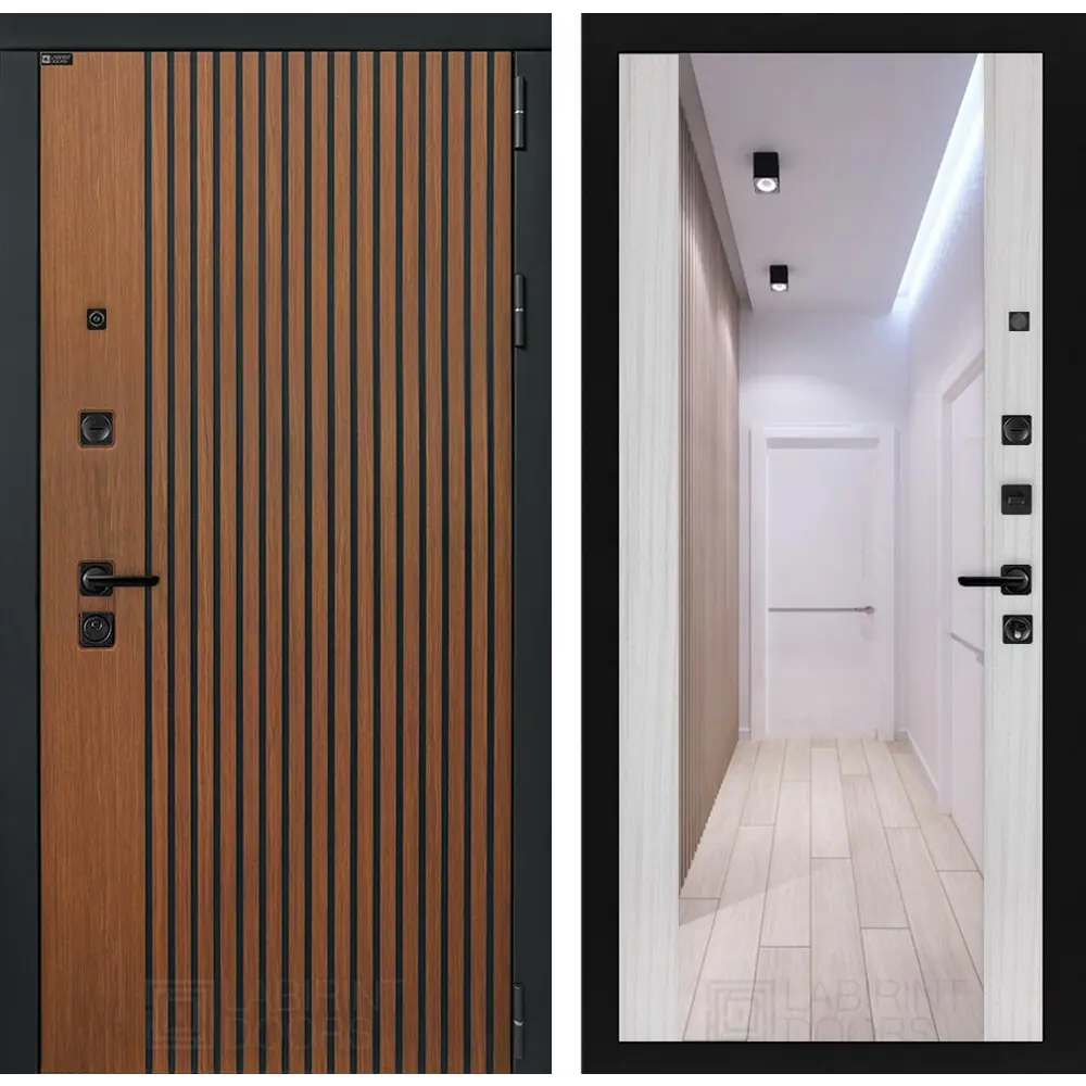 Фото Входная дверь Labirintdoors Шторм 205x96см правый цвет сандал белый/дуб кантри темный с зеркалом Фото Входная дверь Labirintdoors Шторм 205x96см правый цвет сандал белый/дуб кантри темный с зеркалом