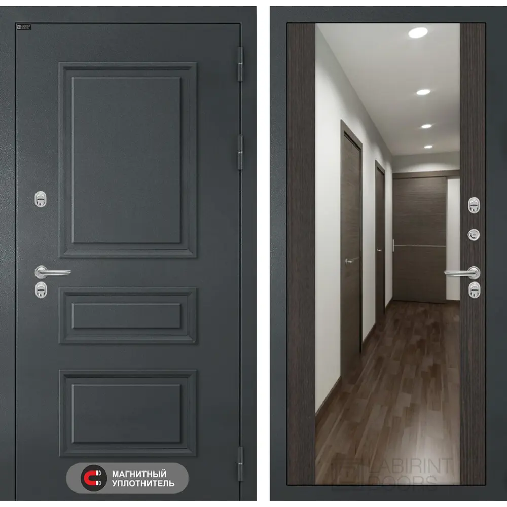 Фото Входная дверь Labirintdoors Атлантик 205x96см правый цвет венге/шагрень с зеркалом Фото Входная дверь Labirintdoors Атлантик 205x96см правый цвет венге/шагрень с зеркалом