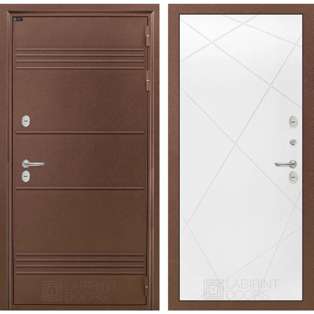 Фото Входная дверь Labirintdoors Термо Лайт правый П-24 205x96см белый софт/антик медный Фото Входная дверь Labirintdoors Термо Лайт правый П-24 205x96см белый софт/антик медный