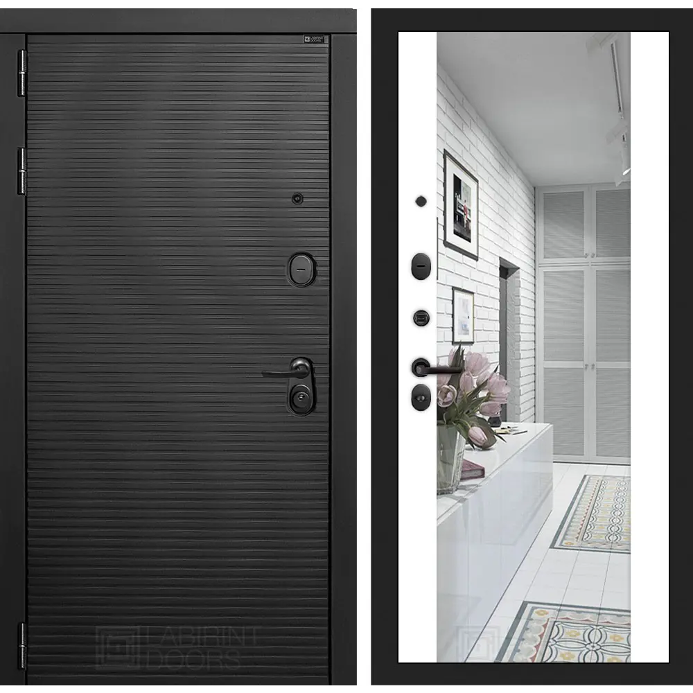 Фото Входная дверь Labirintdoors Вулкано 205x88см левый цвет белый софт/антрацит софт с зеркалом Фото Входная дверь Labirintdoors Вулкано 205x88см левый цвет белый софт/антрацит софт с зеркалом
