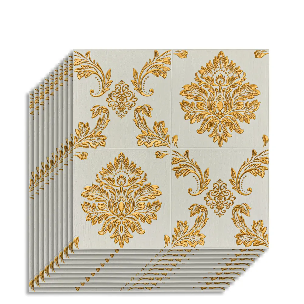 Фото Комплект панелей ПВХ Lako decor Барокко Золотистые узоры 700x700мм 4.9м² 10шт Фото Комплект панелей ПВХ Lako decor Барокко Золотистые узоры 700x700мм 4.9м² 10шт