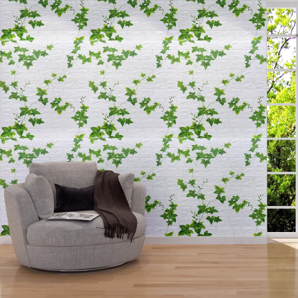 Фото 3 Комплект панелей ПВХ Bazzart Кирпич и плющ бело-зеленый 550x500мм 16.5м² 60шт