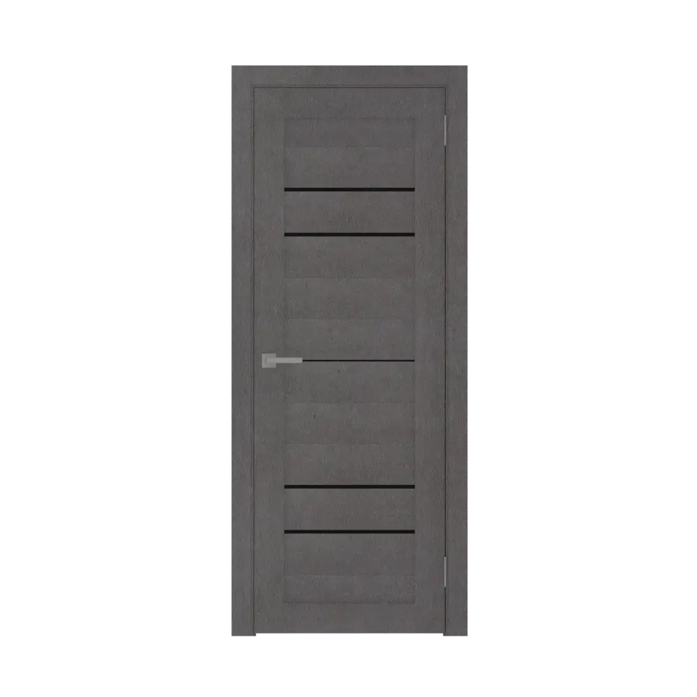 Фото Комплект межкомнатной двери Лесма стиль Рондо 40 отделка стеклом black star 200x70см пленка ПВХ темный бетон с коробом и наличниками