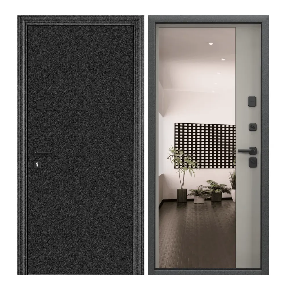 Фото Входная дверь Torex Comfort X 207x95см правый цвет крема/черный шелк с зеркалом Фото Входная дверь Torex Comfort X 207x95см правый цвет крема/черный шелк с зеркалом