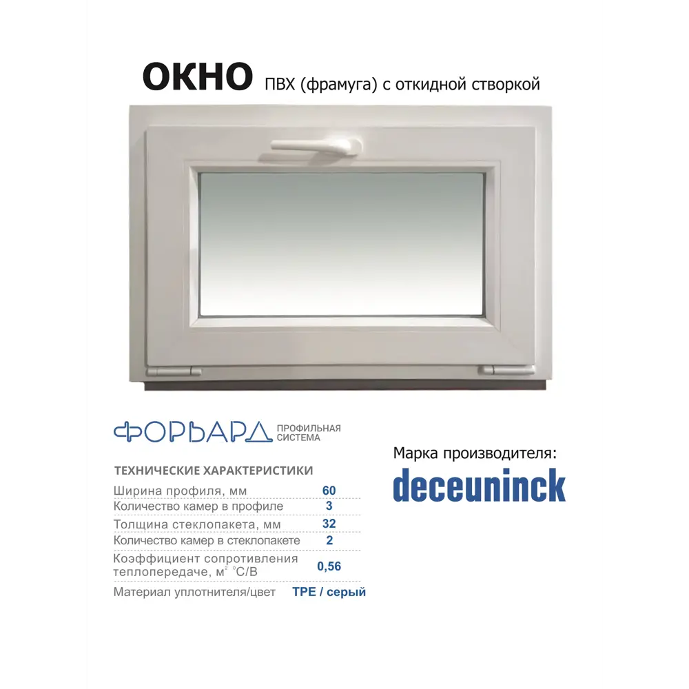 Фото 2 Пластиковое окно ПВХ Пластикофф одностворчатое 900x900мм (ВхШ) двухкамерный стеклопакет белый