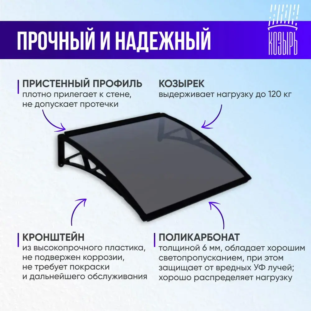 Фото 2 Защитный универсальный козырек Козырь 6мм белый Фото 2 Защитный универсальный козырек Козырь 6мм белый