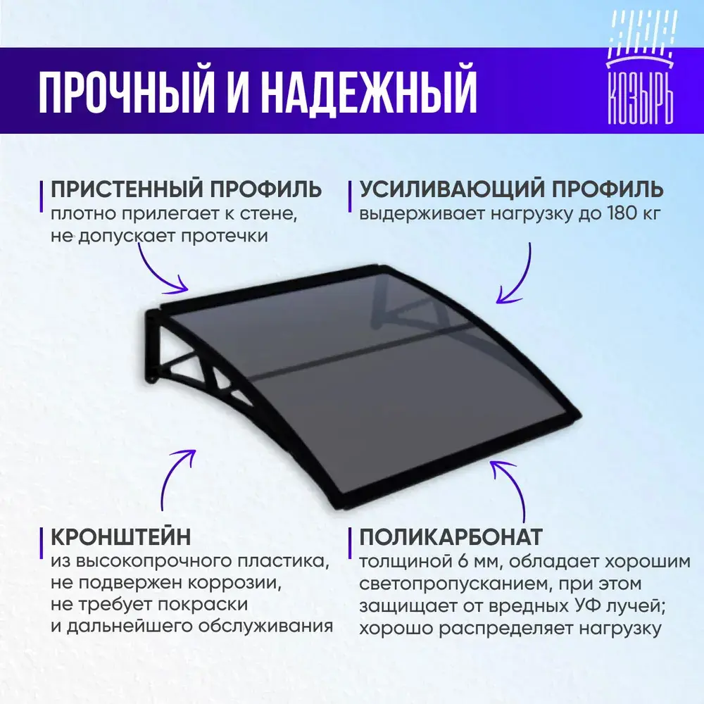 Фото 2 Защитный универсальный козырек Козырь и усиленный профиль6мм белый Фото 2 Защитный универсальный козырек Козырь и усиленный профиль6мм белый