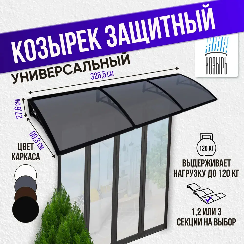 Фото Защитный универсальный козырек Козырь 3265x6x930мм черный/черный темный Фото Защитный универсальный козырек Козырь 3265x6x930мм черный/черный темный