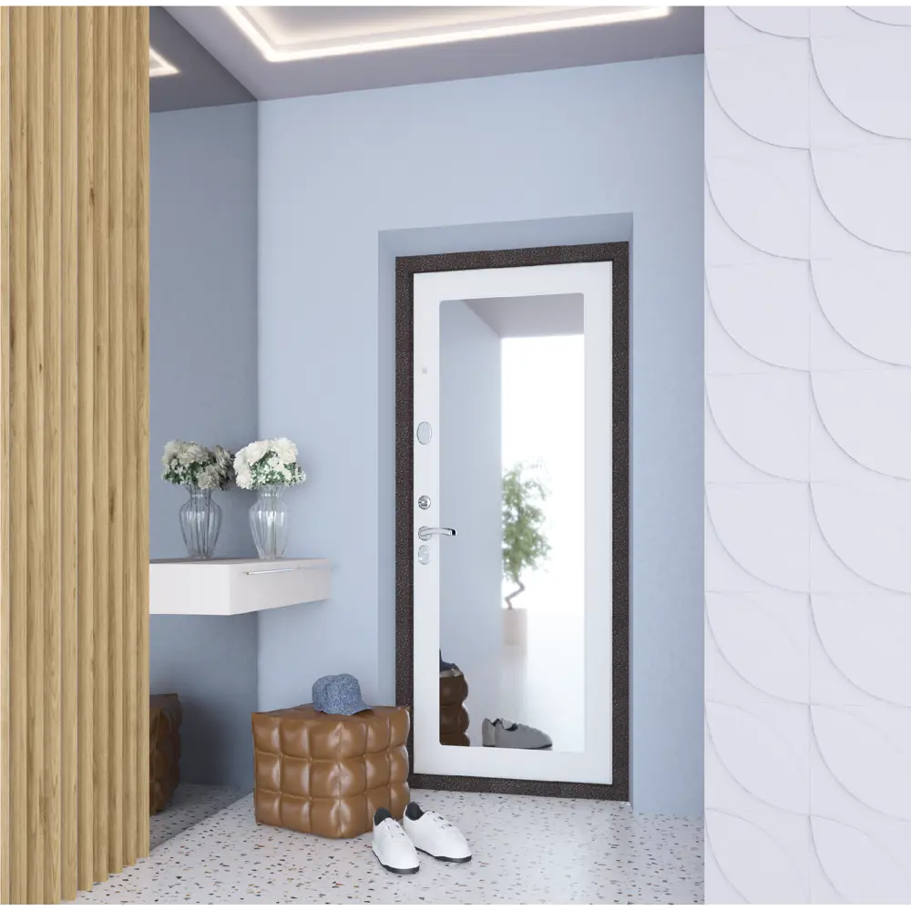 Фото 2 Входная дверь Меги Home-Z 205x97см левый цвет белый/серебро на черном с зеркалом Фото 2 Входная дверь Меги Home-Z 205x97см левый цвет белый/серебро на черном с зеркалом