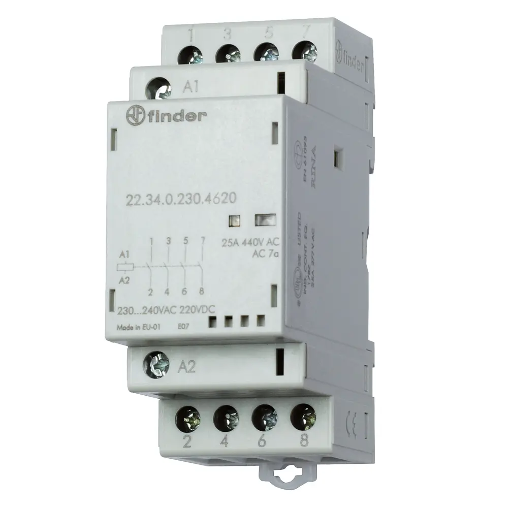 Фото Контактор модульный Finder 2NO+2NC 25А катушка 230В АС/DC Фото Контактор модульный Finder 2NO+2NC 25А катушка 230В АС/DC