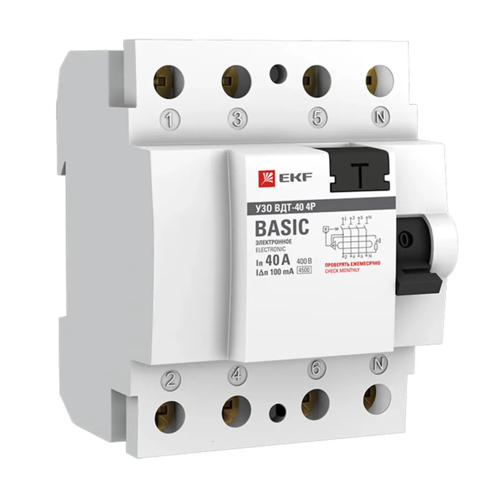 Фото УЗО EKF Basic ВДТ-40 4P 40 A 100 мА 4.5 кА AC elcb-4-40-100e-sim Фото УЗО EKF Basic ВДТ-40 4P 40 A 100 мА 4.5 кА AC elcb-4-40-100e-sim