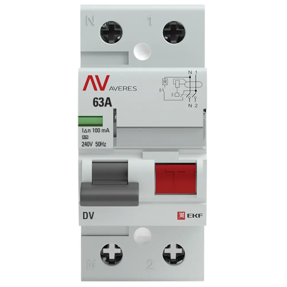 Фото 2 УЗО EKF Averes DV 2P 63 A 100 мА 4.5 кА AC