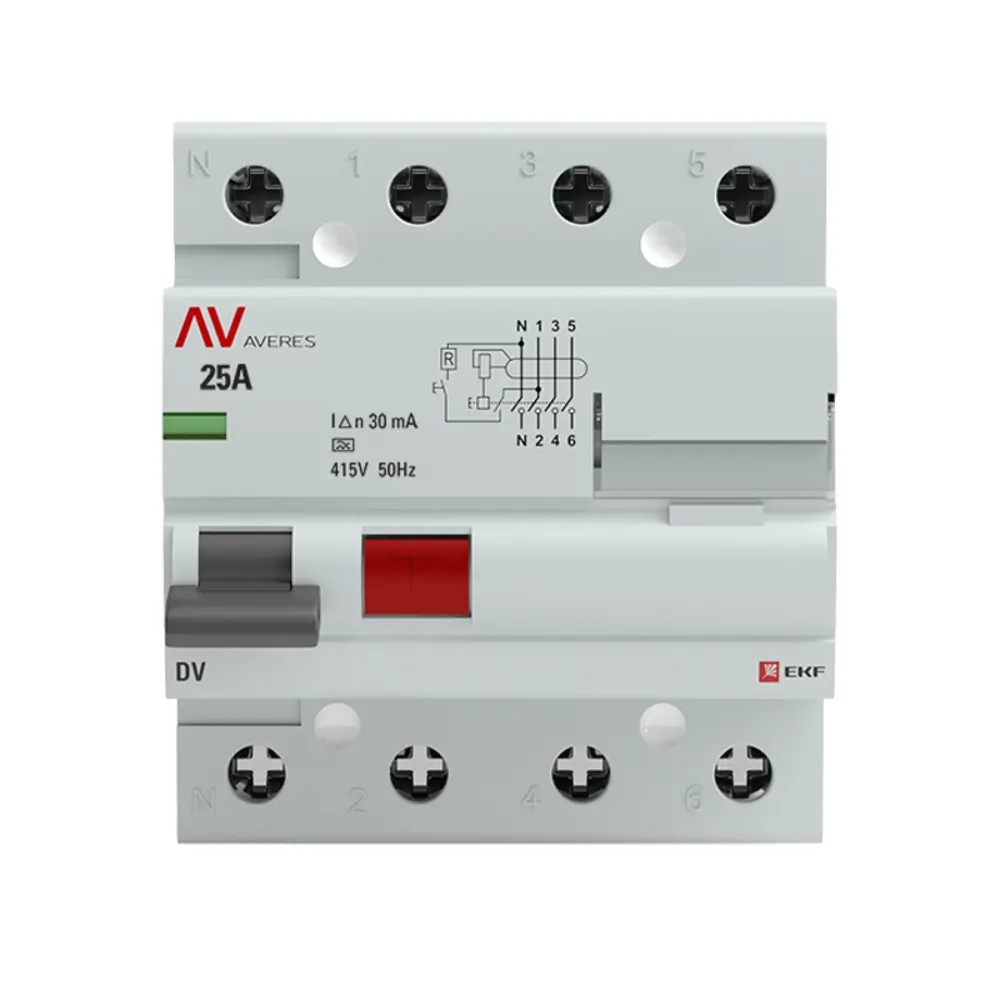 Фото УЗО EKF Averes DV 4P 25 A 30 мА 4.5 кА AC rccb-4-25-30-a-av Фото УЗО EKF Averes DV 4P 25 A 30 мА 4.5 кА AC rccb-4-25-30-a-av
