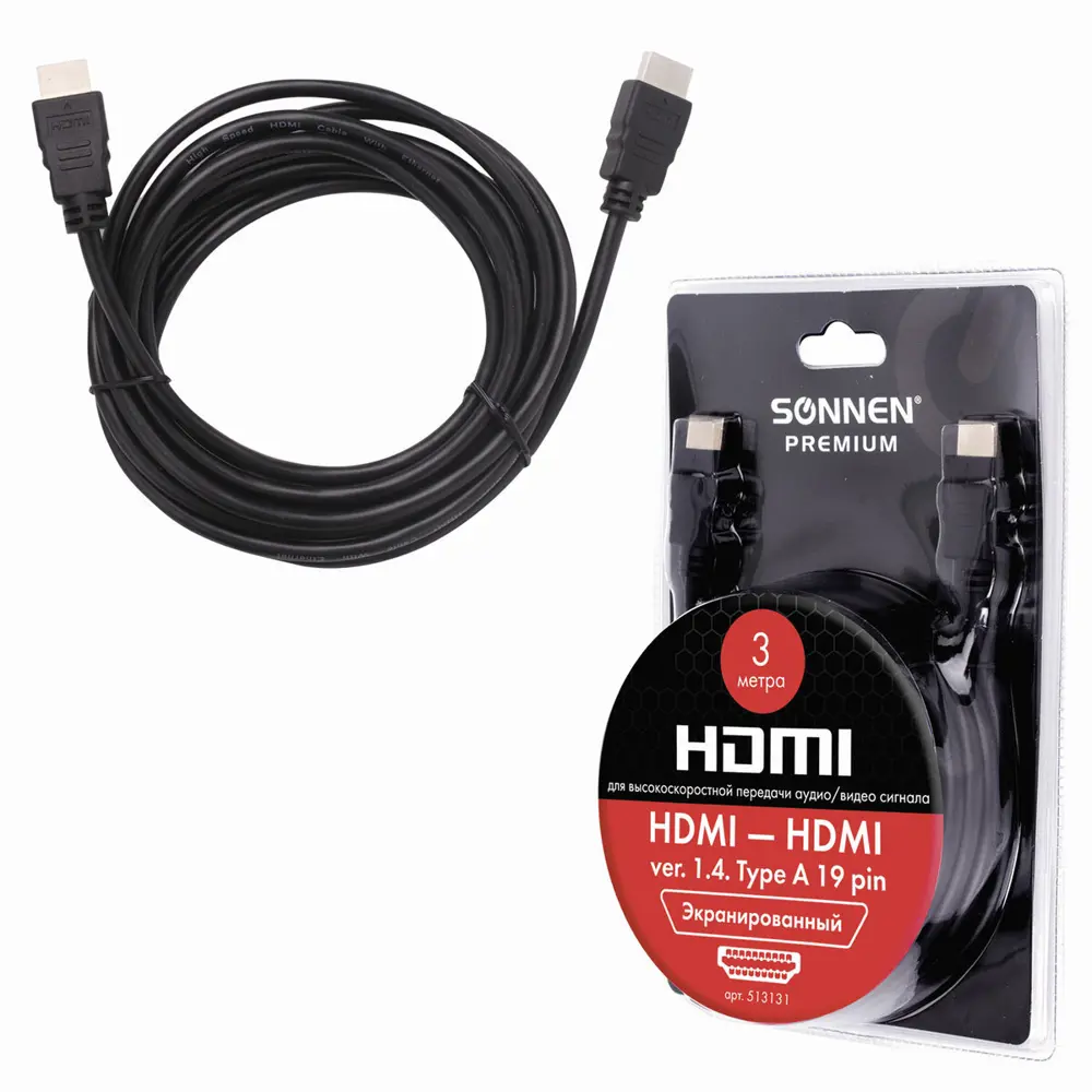 Фото 4 Кабель HDMI AM-AM Sonnen Premium для передачи аудио-видео экранированный медь 3 м Фото 4 Кабель HDMI AM-AM Sonnen Premium для передачи аудио-видео экранированный медь 3 м
