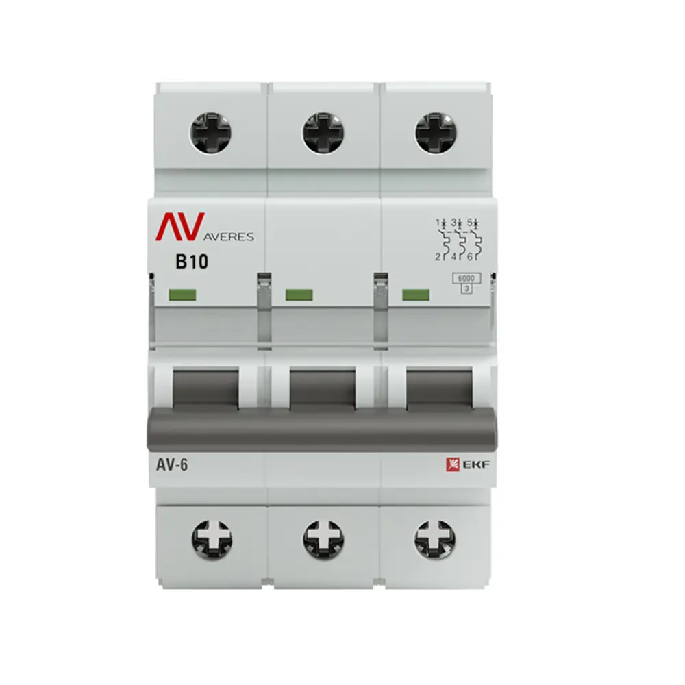 Фото 2 Автоматический выключатель EKF Averes AV-6 3P B10 А 6 кА mcb6-3-10B-av Фото 2 Автоматический выключатель EKF Averes AV-6 3P B10 А 6 кА mcb6-3-10B-av